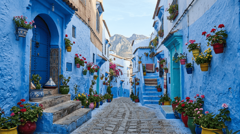 Chefchaouen, l’une des meilleures villes au Maroc rues bleues et escaliers fleuris