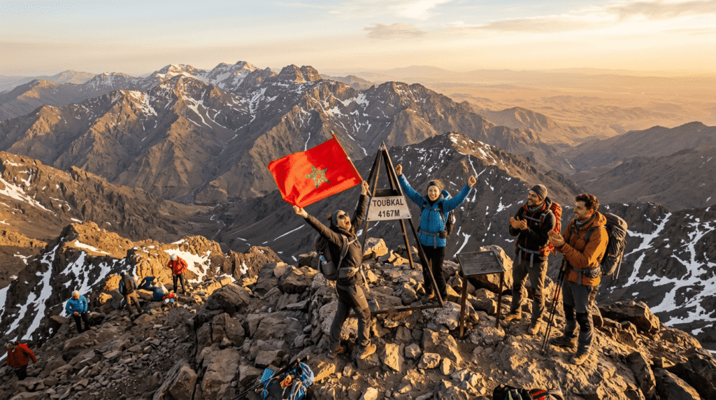 Montagnes Atlas randonnées vue depuis le sommet du Jbel Toubkal (4167 m) au Maroc