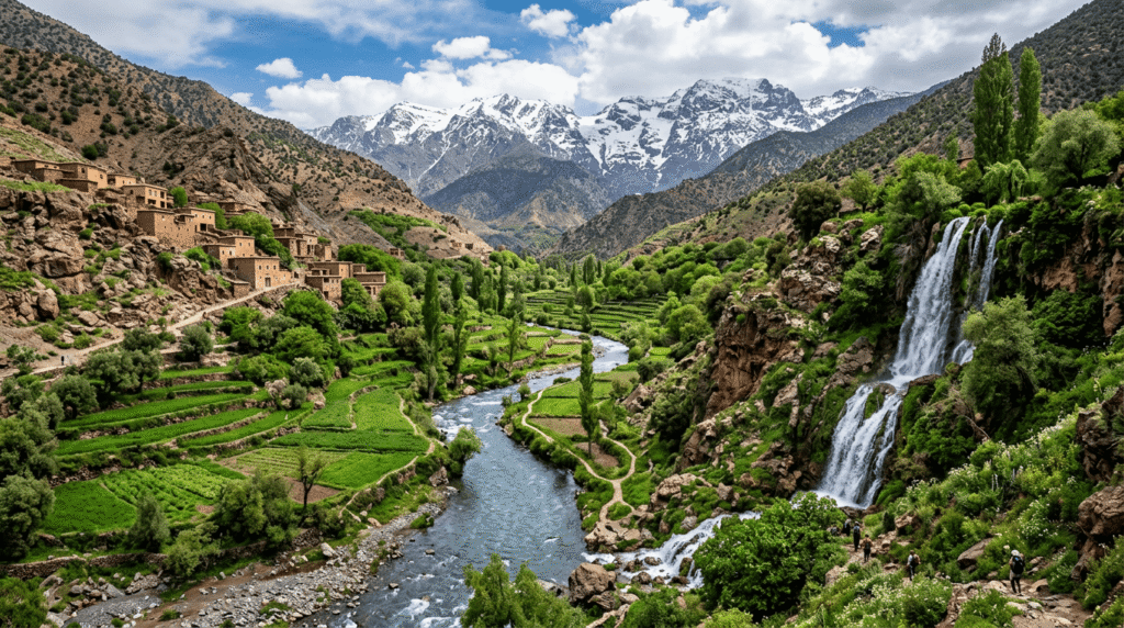 Randonnées dans les montagnes Atlas vallée de l’Ourika avec cascades et villages berbères