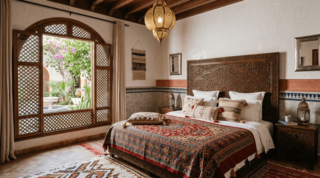Chambre confortable et décorée dans le style marocain des meilleurs riads Marrakech